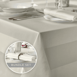 100% Mercerised Cotton 140 x 140cm Ivory Satin Band Tablecloth & 8 Napkins Set