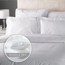 100% Cotton Plain White Extra Long Single Duvet Cover & 2 Bag Style Pillowcases