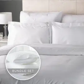 100% Cotton Plain White Extra Long Single Duvet Cover & 2 Bag Style Pillowcases