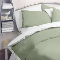 144 thread count plain sage green coloured polycotton duvet cover